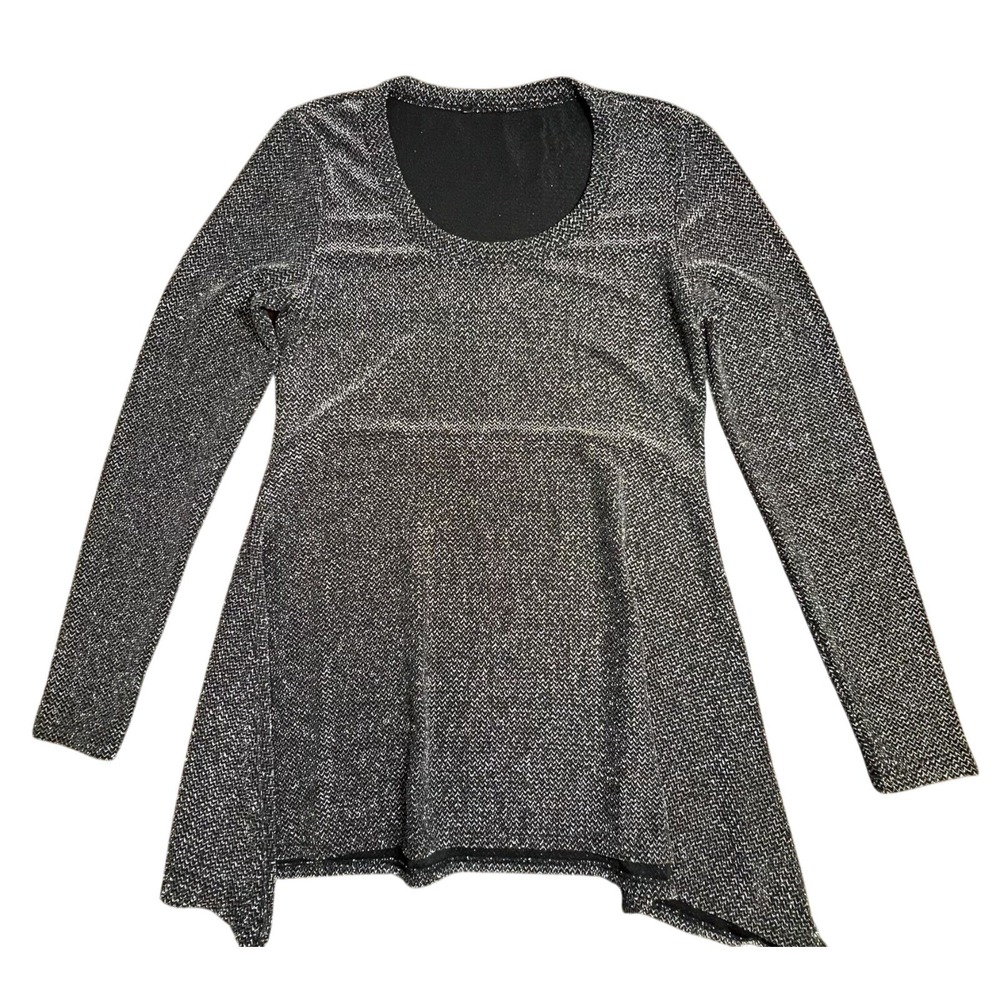 Silver Metallic Chevron Sharkbite Tunic Top Long Sleeve Whimsigoth Alt Small